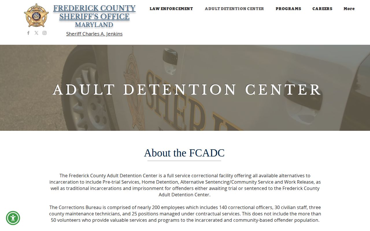 Frederick County Adult Detention Center release information page