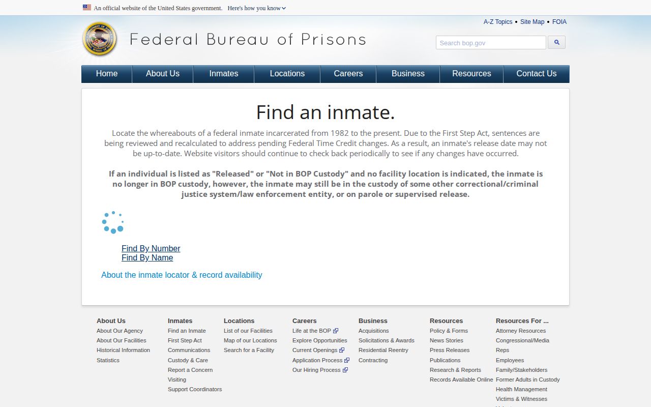 Federal BOP search for a Frederick County released inmate