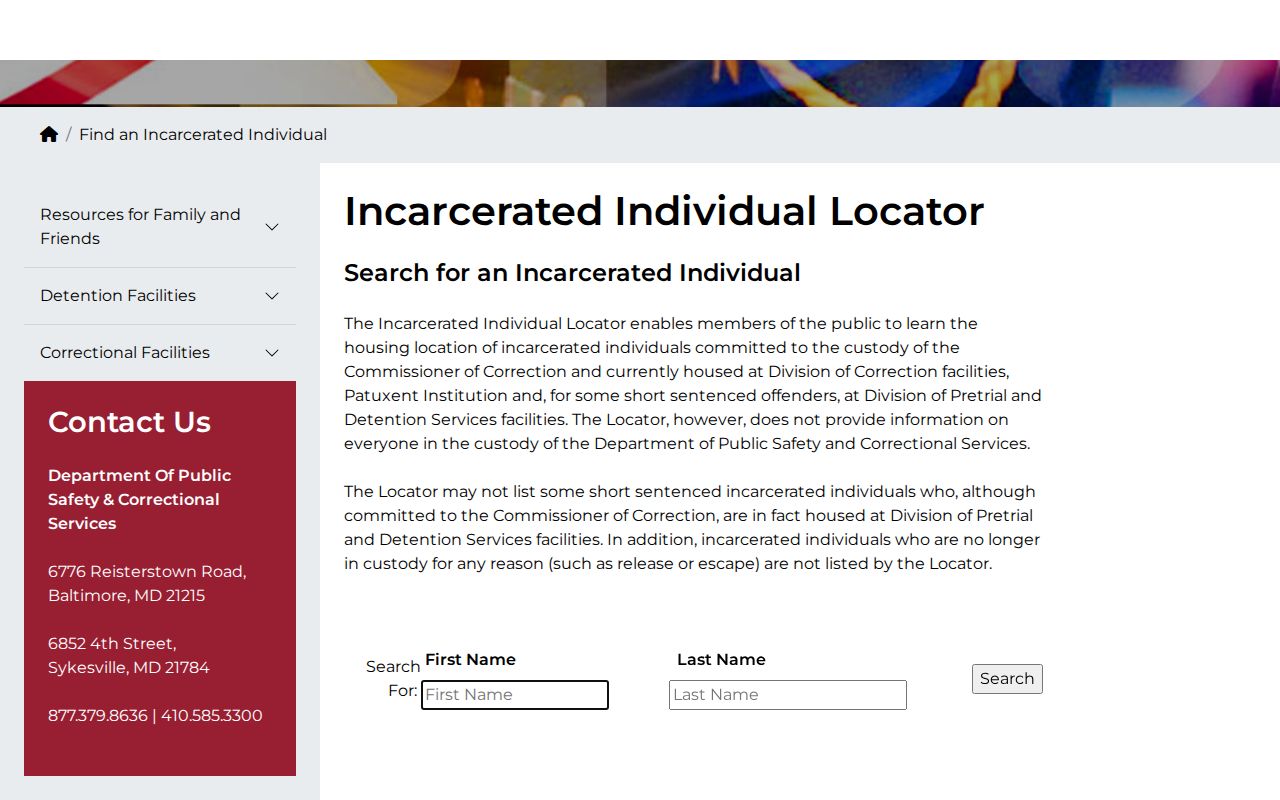 Maryland DPSCS locator for Frederick County released inmate verification